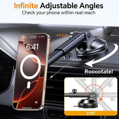 for MagSafe Car Mount【Windshield+Vent+Dash】Magnetic Phone Holder Car Suction Cup Phone Holder for Car Phone Holder Mount 【Strong Magnets】Support Cellulaire Auto for iPhone 16 Pro Max 15 14 13 12 Plus