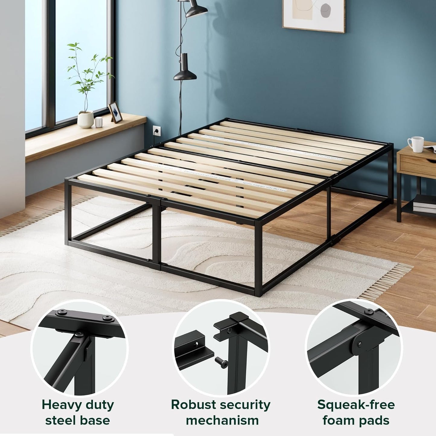 Zinus Twin Bed Frame - Joseph 18 Inch Metal Bed Frame with Wood Slat Support, No Box Spring Needed, Easy Assembly - Minimalist Platform Bed Frame with Underbed Storage Space, 5 Year Warranty, Twin