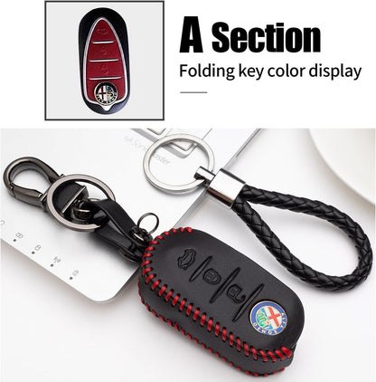 KASER Leather Shell Case Cover with Keyring for Alfa Romeo Mito Giulietta 159 Key 3 Buttons Protection Remote Control Car (Red Edition), red