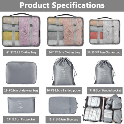 MOOING 12 Pieces Travel Suitcase Organizer Set, Travel Cube System, Separators for Travel, Travel Organizer, Packing Cubes, Storage Case Set for Clothes, Shoes, Underwear (Grey)