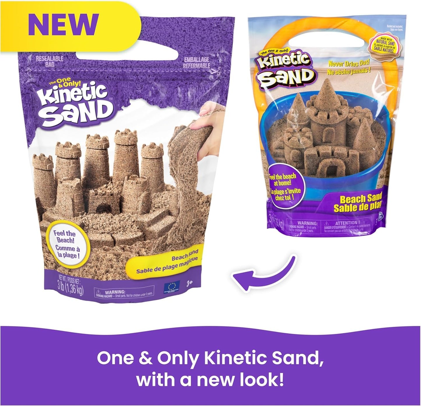 Kinetic Sand, 3lbs Beach Play Sand, Moldable Sensory Toys for Kids, Resealable Bag (Packaging May Vary), for Ages 3 and up
