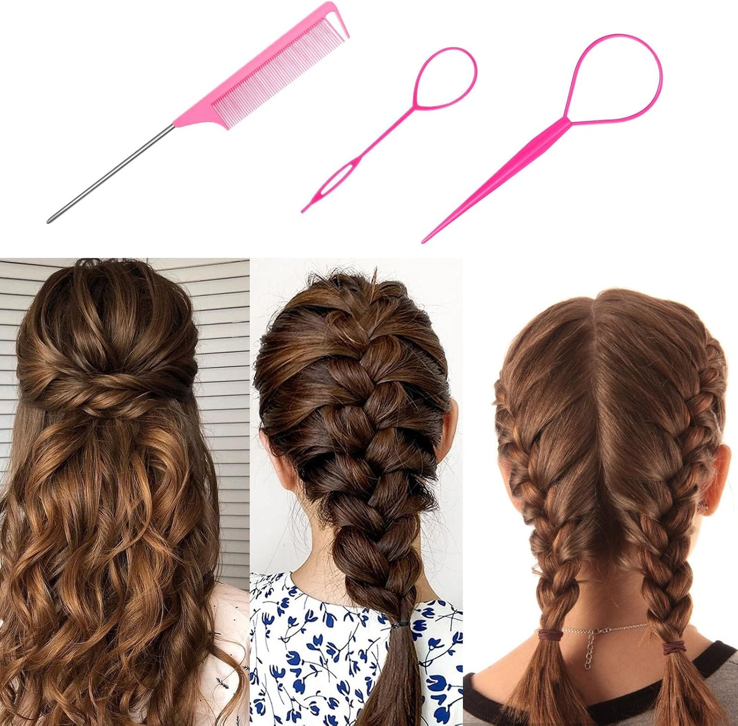 3 Pieces Hair Clip Hairstyle Accessories Tail Braid Tool French Twister Hair Twister for Women Girl Pink