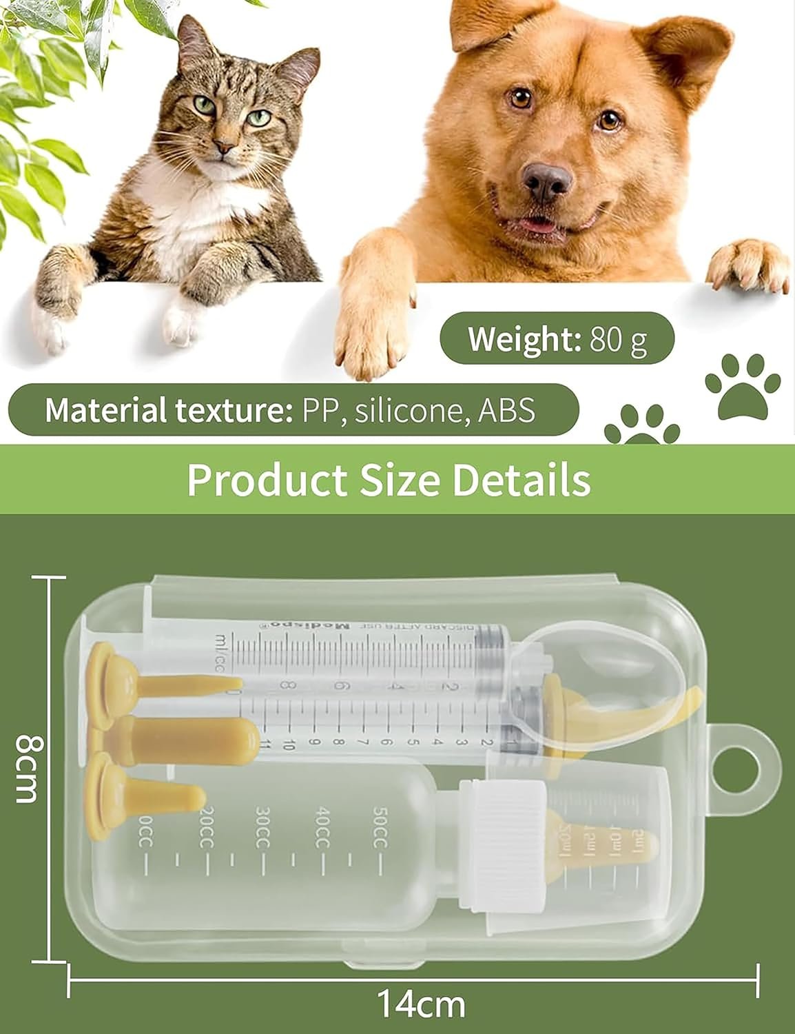 Pet Nursing Bottle, Mini Feeding Bottle and Syringes, Newborn Feeding Nipple Set With 5 Pacifiers for Puppies, Kittens, Rabbits, Squirrels and Other Small Animals