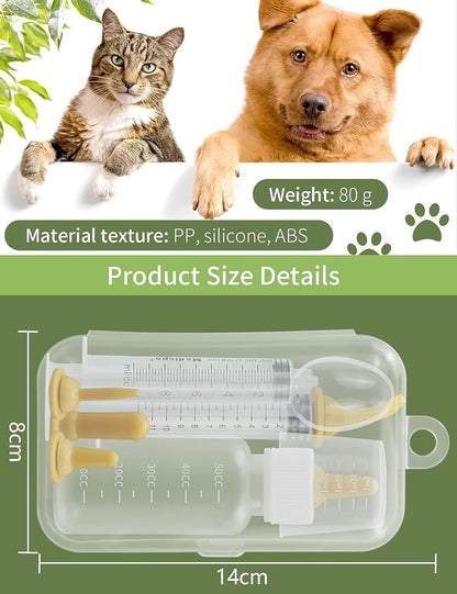 Pet Nursing Bottle, Mini Feeding Bottle and Syringes, Newborn Feeding Nipple Set With 5 Pacifiers for Puppies, Kittens, Rabbits, Squirrels and Other Small Animals