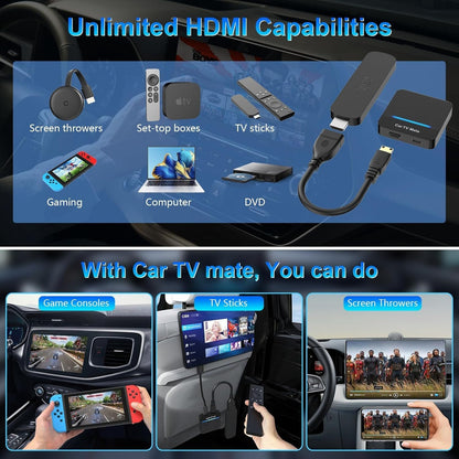 Car TV Mate, 2025 2 in 1 Car TV Mate Pro with Wireless CarPlay for OEM Wired CarPlay Cars, Fire TV Stick Converter with 5.8GHz WiFi for Game Machine/Set-top Boxes, Wireless CarPlay Adapter for iPhone