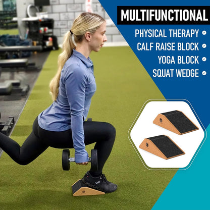 Gymkara Squat Wedge Block Cork 2 Pack - Non Slip Heel Elevated Squat Wedge and Calf Raise Block - Slant Board for Squats to Avoid Muscle Strain and Optimize Squat Form