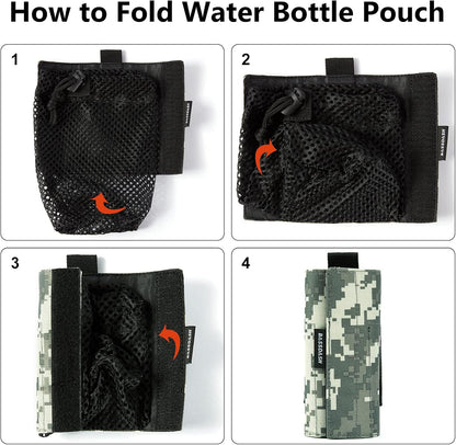 Bassdash Tactical Molle Water Bottle Pouch with Carabiner Foldable Mesh Holder Bag for Travel Fishing Hunting Hiking Outdoor Activities