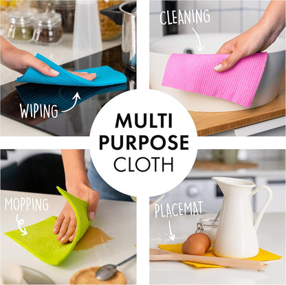 SUPERSCANDI 10 Pack Swedish Dishcloths for Kitchen - 100% Biodegradable & Compostable | Reusable Paper Towels Washable, Food-Safe & Without Plastic - Dish Rags for Any Surface | Pink, Green, Blue