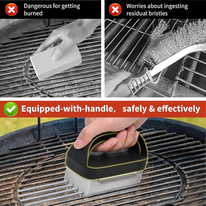 Griddle Stone Grill Brick - Grill Bricks Cleaning Block Barbecue Grill Cleaner Pumice Stone for Blackstone Griddle Accessories Flat Top Brick -3 PCS Grill Cleaning Bricks with Handle