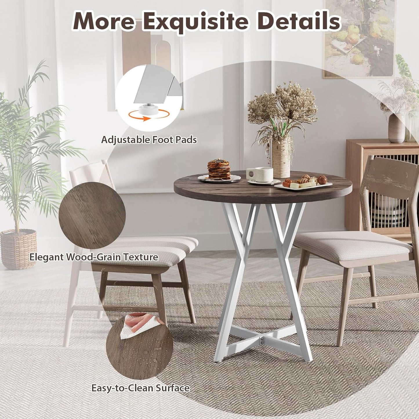 Giantex 80cm Round Dining Table, Wooden Kitchen Table w/Metal Pedestal Base, Adjustable Foot Pads, Stable X-Shaped Base, Mid-Century Round Thickened Dining Tabletop