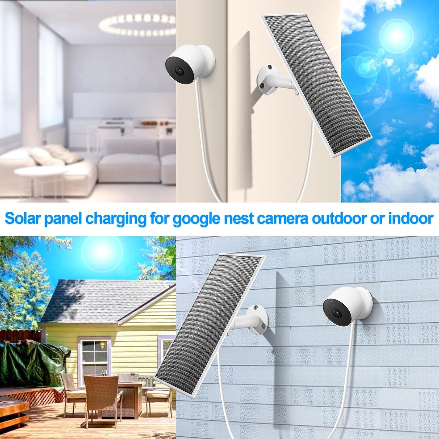 Jsoprtvr Solar Panel for Google Nest Camera Outdoor or Indoor(Battery Version), 5V 5W Solar Power Charger with 13Ft Cable- Special Made for Google Nest Cam