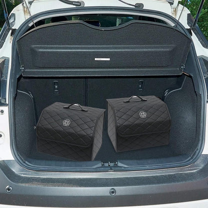 Trunk Organizer for SUV & Sedan, Car Organizers and Storage with Lid Black, Leather Storage Box with Lid, Multi-functional Collapsible Cargo Bins(Large)