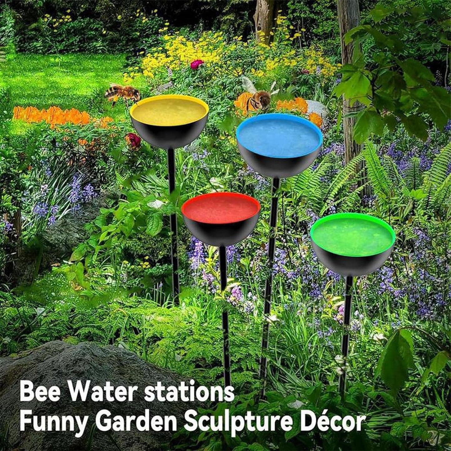 Bee Feeder Stakes, 4 Pack Bee Feeding Waterer, Pollinator Feeding Tool, Watering Decoration, Bath Bowl, Garden Decor for Outside Courtyard