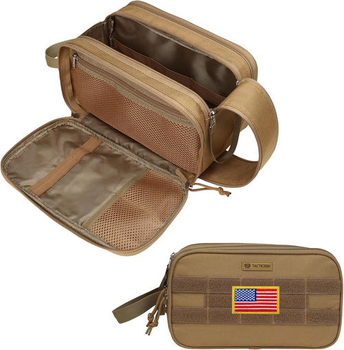 TACTICISM Toiletry Bag for Men Travel Bag, Dry Wet Separate Travel Toiletry Bag, Tactical Molle Dopp Kit for Men with Large Capacity, Water-Resistant Shaving Bag for Adult Women for Travel, C-Brown