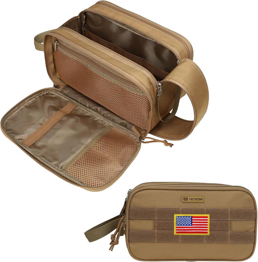 TACTICISM Toiletry Bag for Men Travel Bag, Dry Wet Separate Travel Toiletry Bag, Tactical Molle Dopp Kit for Men with Large Capacity, Water-Resistant Shaving Bag for Adult Women for Travel, C-Brown