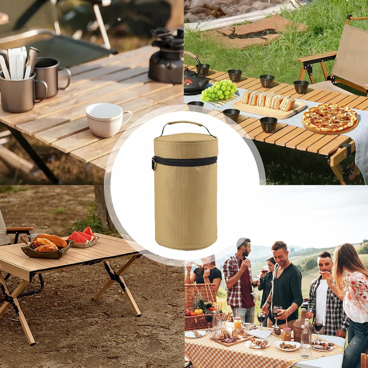 BBQ, Water Resistant Camping, Anti Collision Bag, Camping Cooking Gear, Portable Dinner Set, Travel Plate Carrier, Outdoor Dish Storage, Camping Tableware Bag, Outdoor Cooking Set, Beige Yellow,