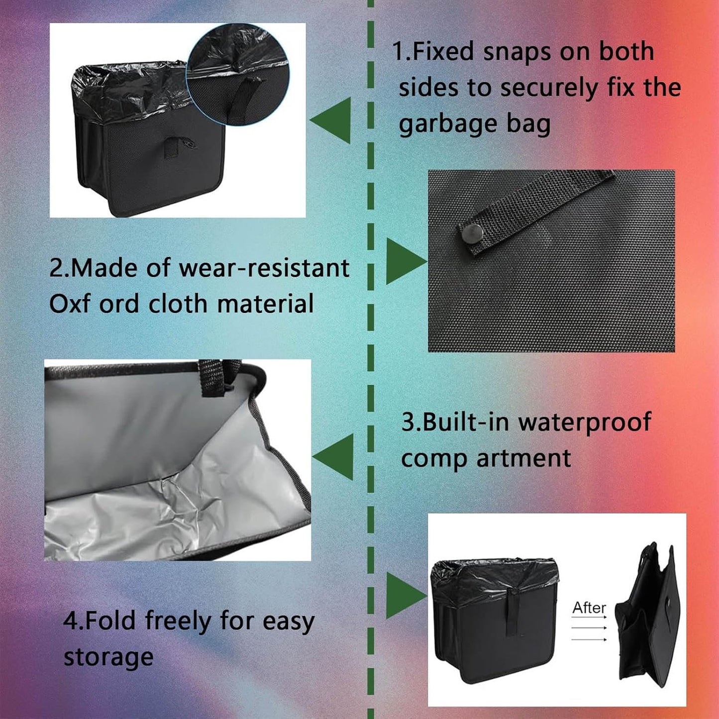KAQISI Foldable Car Trash Can, Hanging Waterproof Leakproof Trash Can Storage Bag for Car with Large Capacity, Car Interior Accessories (Small)