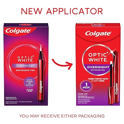 Colgate Optic White Overnight Teeth Whitening Pen, Hydrogen Peroxide Teeth Whitening Pen, Visibly Whiter Teeth In Just 1 Week When Used as Directed, 21 Whitening Treatments, 0.08 fl oz