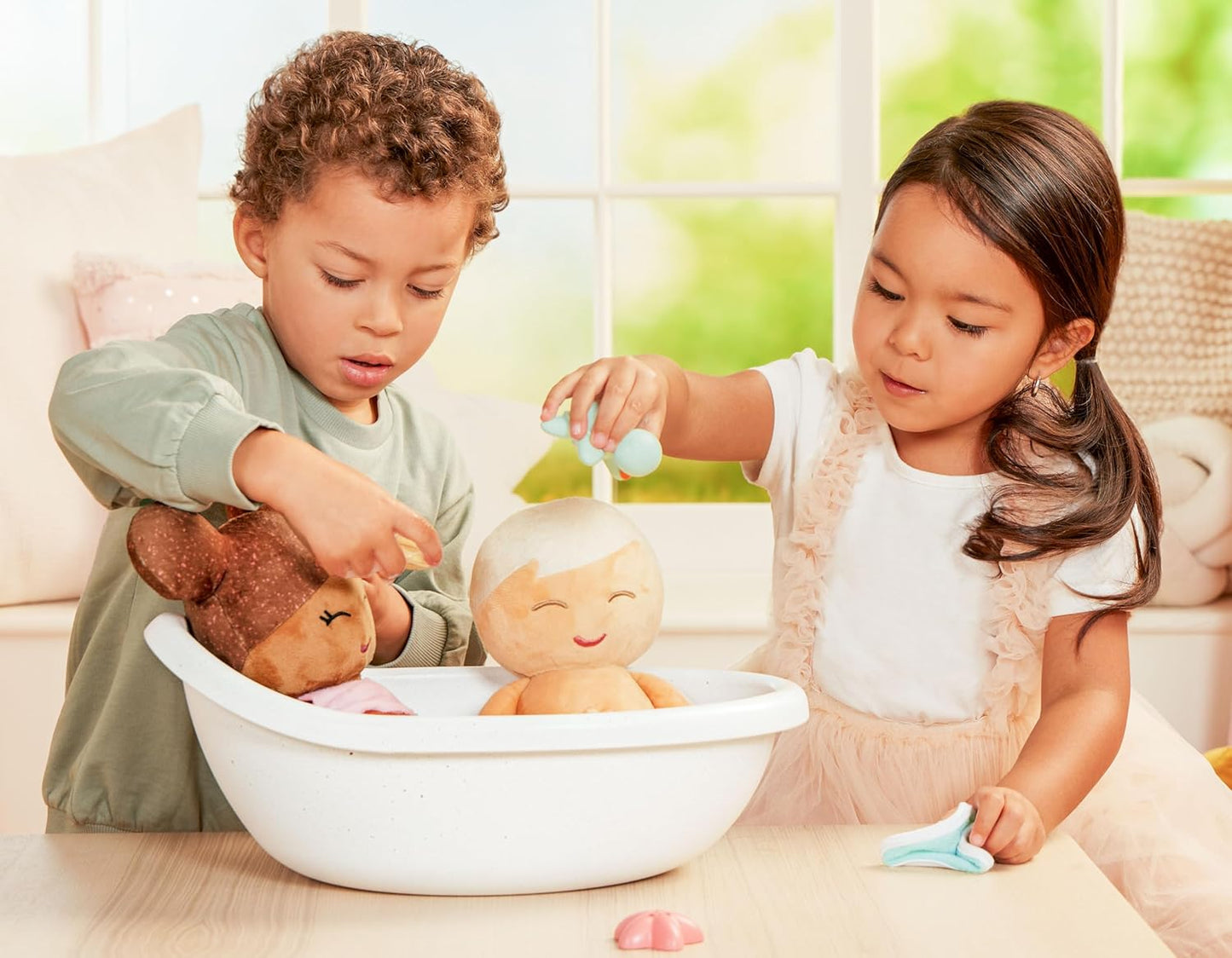 LullaBaby 14-inch Washable Soft Body for Real Water Play Doll - Blond Hair & Tub Accessories - Toddler Toys - Kids Ages 2 Years Old & Up - Plush Baby Bath Doll-Boy, Multicoloured, LBY7277Z