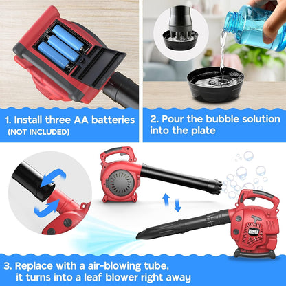 Bubble Leaf Blower - Toy Choi's Pretend Play Series 2 In 1 Kids Bubble Gun with Gardening Tool Set, Toy Leaf Blower Kit Outdoor Play Toys, Bubble Machine Gardening Kids Tool Set for Boys Girls Age 3 4 5+