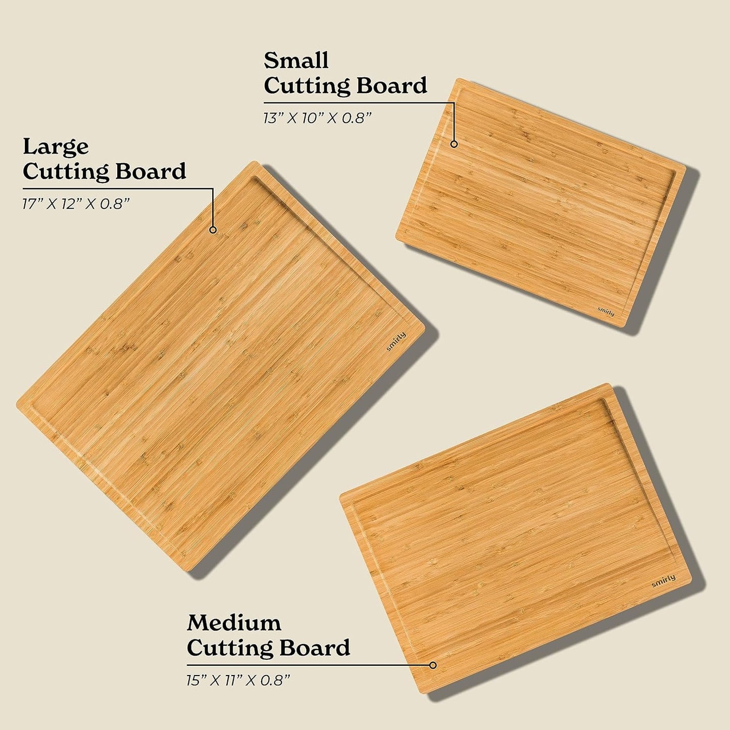 Smirly Bamboo Cutting Boards for Kitchen - Wood Cutting Board Set of 3 - Wooden Cutting Boards for Kitchen - Bamboo Wood Chopping Board Set