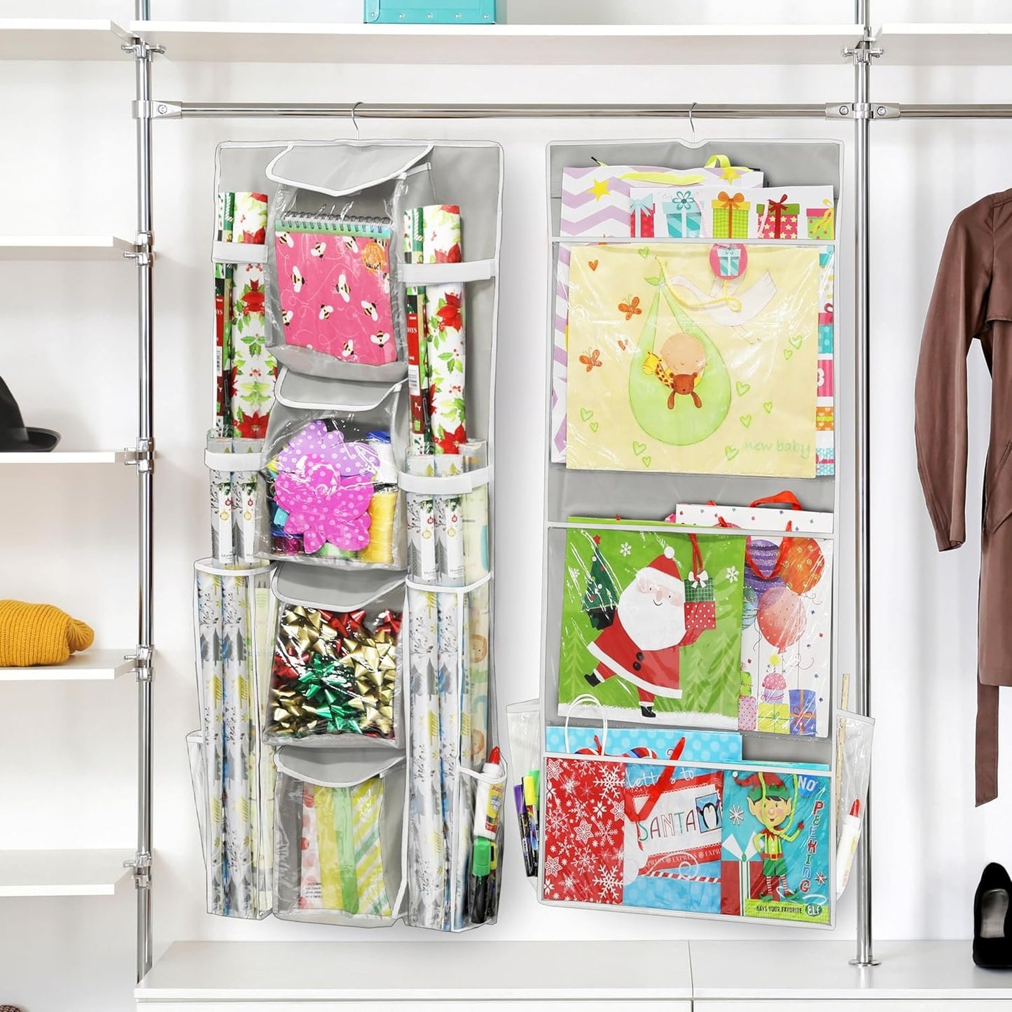 SimpleHouseware Double-Sided Hanging Gift Bag & Wrap Organizer