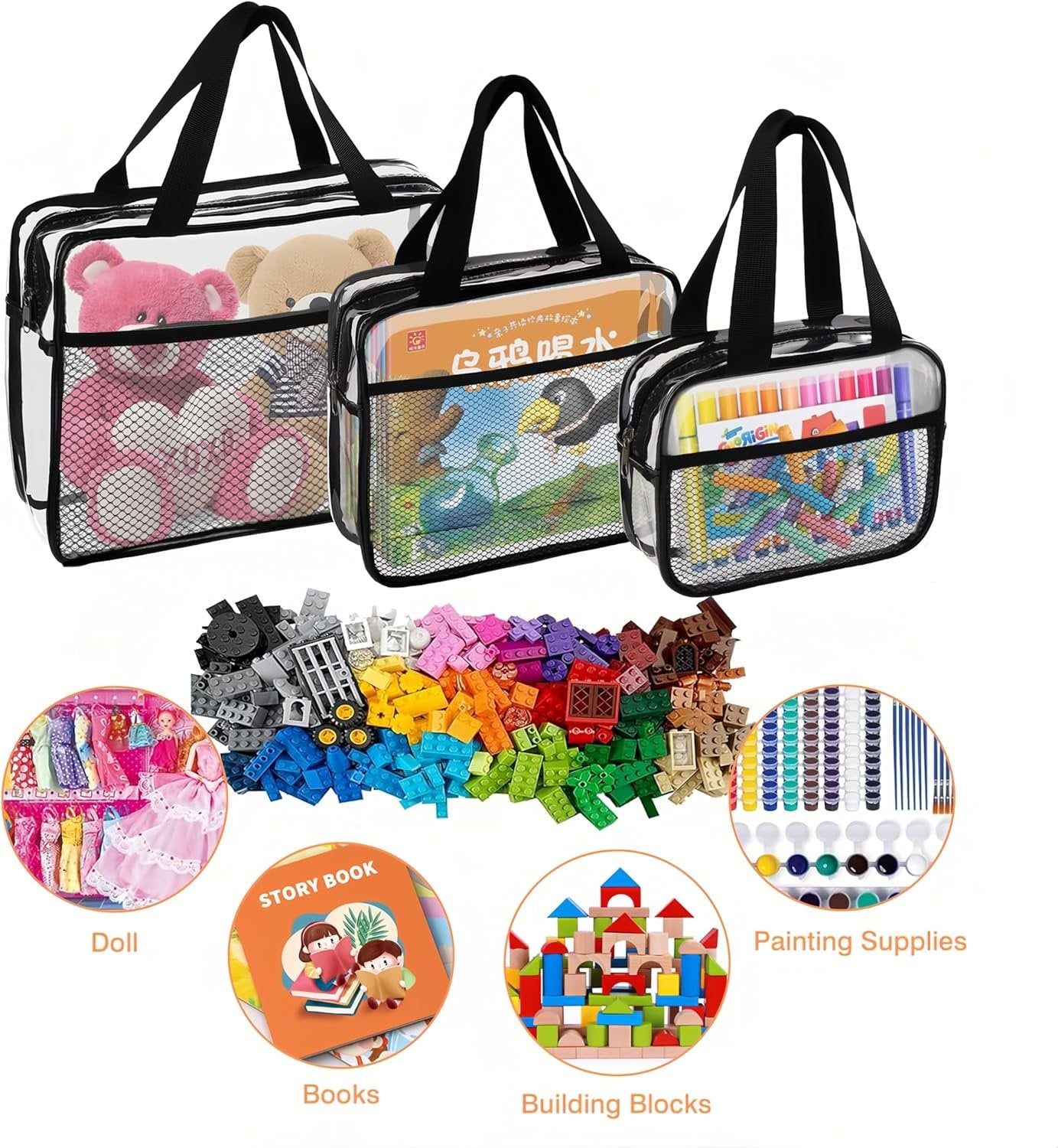 Clear Travel Toiletry Bags, XEWEA 3 Pack TSA Approved Transparent Makeup Bag for Men Women, Large Waterproof PVC Quart Organizer Kit with Zipper for Toiletries Airline Essentials,Toy Storage Pouch