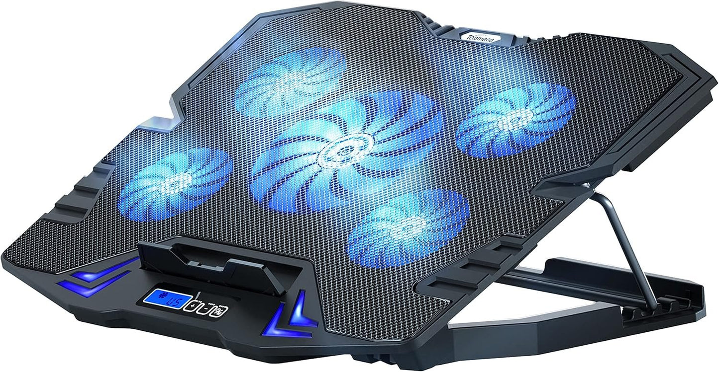 TopMate C5 Laptop Cooling Pad Gaming Notebook Cooler, Laptop Fan Cooling Stand Adjustable Height with 5 Quiet Fans Blue LED Light, Computer Chill Mat with LCD Controller, for 10-15.6 Inch Laptops