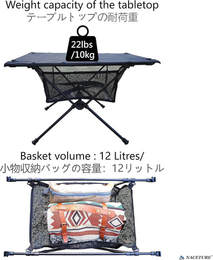 Ultralight Backpacking Table - Collapsible Camping Table with Storage Mesh for Camping Gear, Hiking Table and Mountaineering Table, Camp Table for Accessories and Outdoor Travel (Brown)