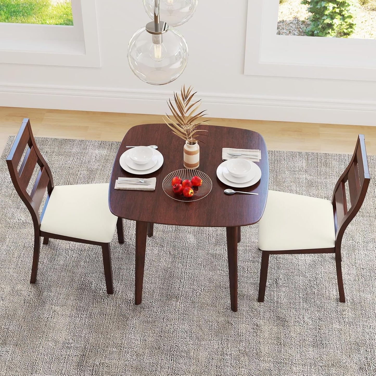 Giantex 3-Piece Dining Table Set for 2, Wooden Square Kitchen Table and 2 Chairs with Padded Seat, Ladder Back, Space-Saving Dinette Set for Small Spaces, Living Room, Dining Room