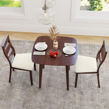 Giantex 3-Piece Dining Table Set for 2, Wooden Square Kitchen Table and 2 Chairs with Padded Seat, Ladder Back, Space-Saving Dinette Set for Small Spaces, Living Room, Dining Room