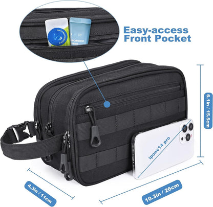 HILOMON Mens Toiletry Travel Bag, YKK Zippers Tactical Toiletry Bag with Compartments, Waterproof Bath Hygiene Cosmetic Pouch for Men