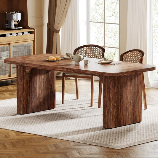 Tribesigns Farmhouse Dining Table for 4-6 People, 62-Inch Modern Kitchen Table with Double Robust Pedestal, Long Rectangular Wooden Dinner Table for Dining Room (Only Table) (Brown)