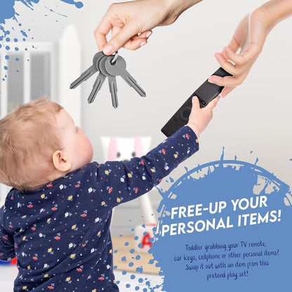 Play Wallet for Boys with Money and Pretend Play Toys, Cellphone, Smartwatch, Keys, Sunglasses, Toddler Wallet for Kids Ages 3 4 5 6 7 8 9 10 11 12 - Grown Up Pretend Play Set for Kids