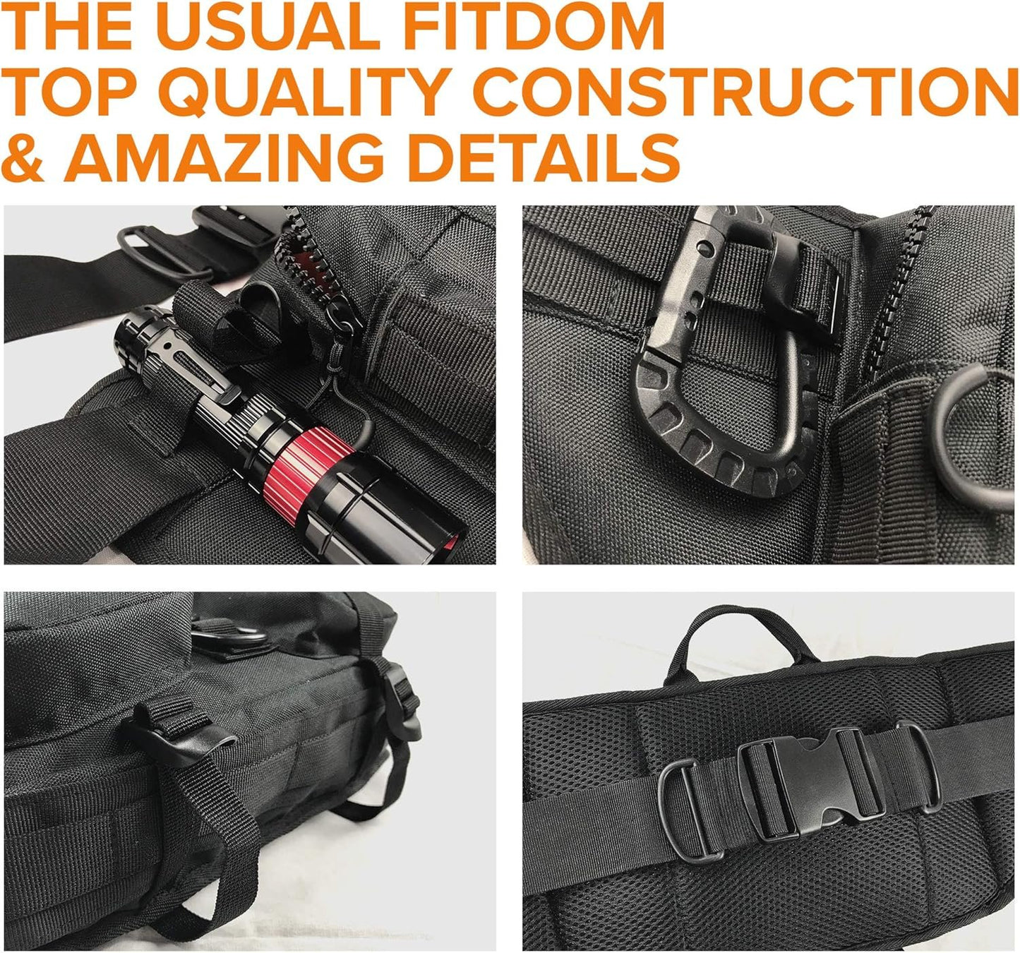 Fitdom Tactical Inspired Large Fanny Pack For Men. Perfect Techwear Accessories EDC Bag For Men. Multi-Functional Waist Pack, Jet Black, Medium, Medium 3 Pockets