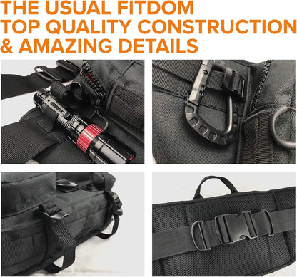 Fitdom Tactical Inspired Large Fanny Pack For Men. Perfect Techwear Accessories EDC Bag For Men. Multi-Functional Waist Pack, Jet Black, Medium, Medium 3 Pockets