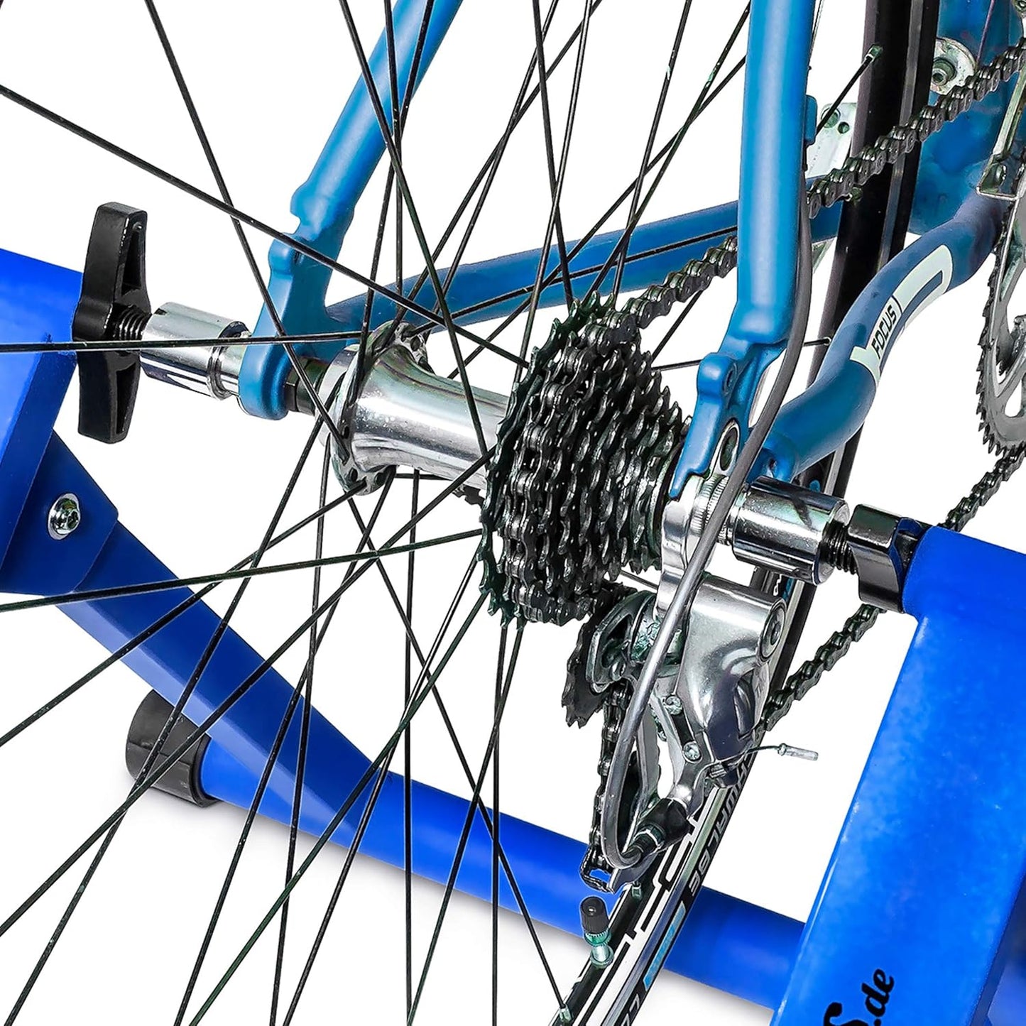 Relaxdays Indoor Bicycle Resistance Trainer, 6 Gears, for 26-28" Wheels Indoor Cycling Stand, Cardio Workout, Blue/Green