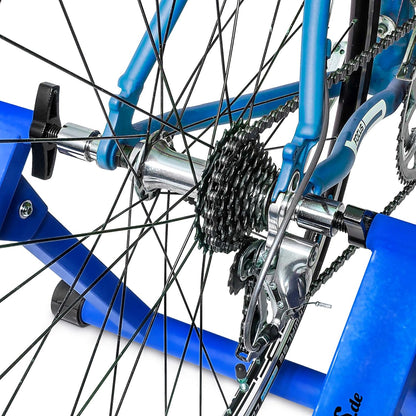 Relaxdays Indoor Bicycle Resistance Trainer, 6 Gears, for 26-28" Wheels Indoor Cycling Stand, Cardio Workout, Blue/Green