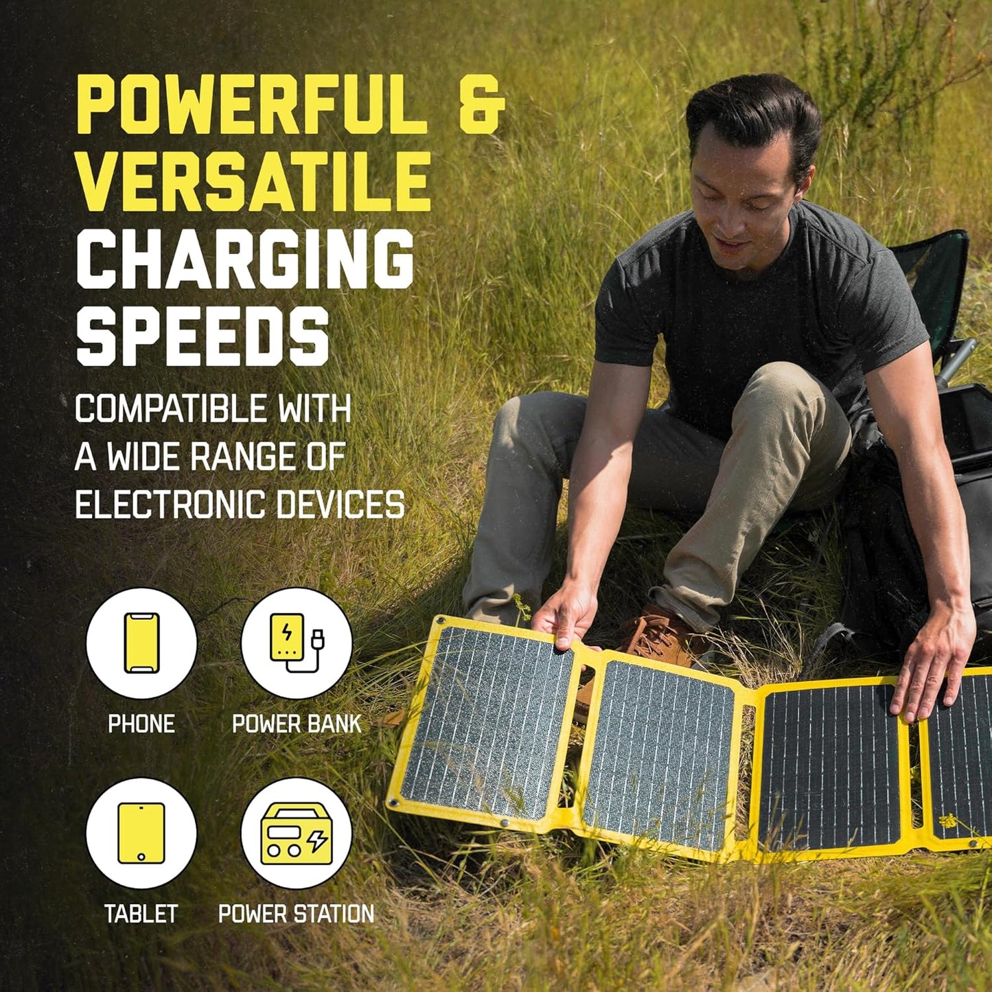 SunJack 40W Folding Portable Solar Panel Charger with Kickstands, IP67 Waterproof ETFE and DC/USB-A QC3.0 / USB-C PD30 for Cell Phone, Laptop, Power Station, Backpacking, Camping, Hiking, Emergency