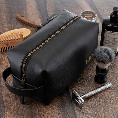 Lara Laser Works Toiletry Bag for Men, Genuine Leather Toiletry Bag w/Initials & Names, Black, Large
