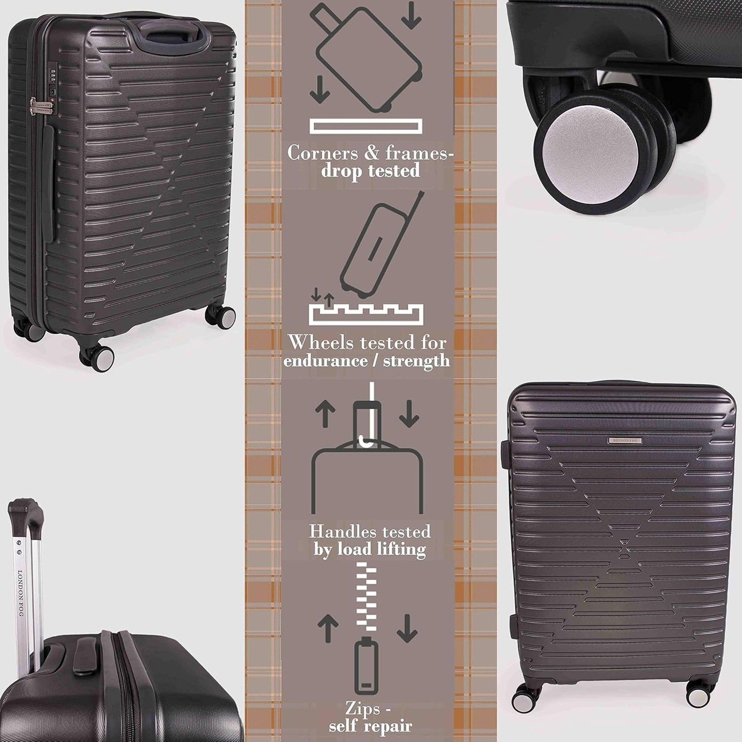 london Fog ABS Hard Case - 8 Wheel Spinner Travel Luggage | Telescopic Drag Handle | TSA Security Locks LFL005, dark grey, Cavendish