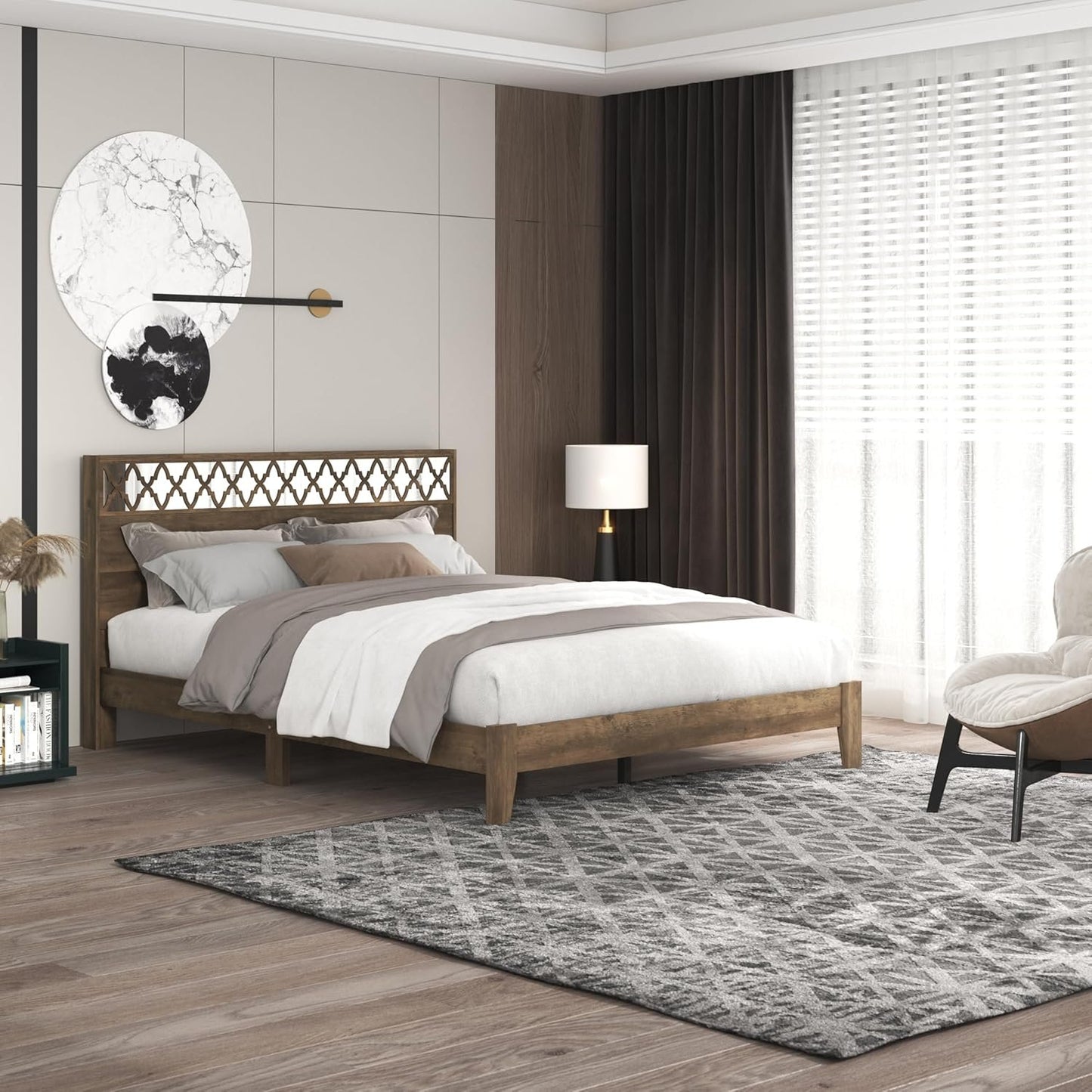 Galano Aideliz Wood Platform Queen Bed Frame with Headboard, Mattress Foundation with Wood Slat Support, No Box Spring Needed, Easy Assembly, Knotty Oak