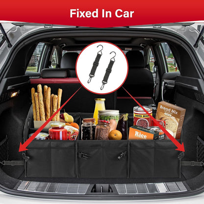 Simple Deluxe Car Trunk Organizer, Multi Compartments Collapsible Trunk Storage, Anti-slip, Waterproof 600D Oxford Polyester, with Adjustable Straps for SUV, Minivan, Truck, Large Size, Black