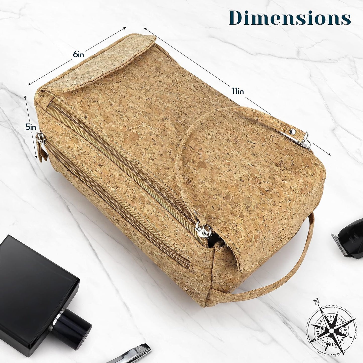 The Calling Man Denali Cork Leather Travel Toiletry Bag for Men– Waterproof Compact Dopp Kit with Hanging Design, Compartment and Dual Pockets, Hygiene Bag for Toiletries, Cork, Compact and Spacious