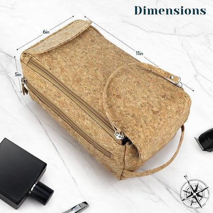 The Calling Man Denali Cork Leather Travel Toiletry Bag for Men– Waterproof Compact Dopp Kit with Hanging Design, Compartment and Dual Pockets, Hygiene Bag for Toiletries, Cork, Compact and Spacious