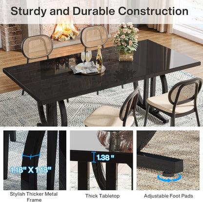 Tribesigns Black Dining Table for 4-6 Person 150cm Rectangular Kitchen Table with Durable Metal Frame, Modern Industrial Kitchen and Dining Room Furniture
