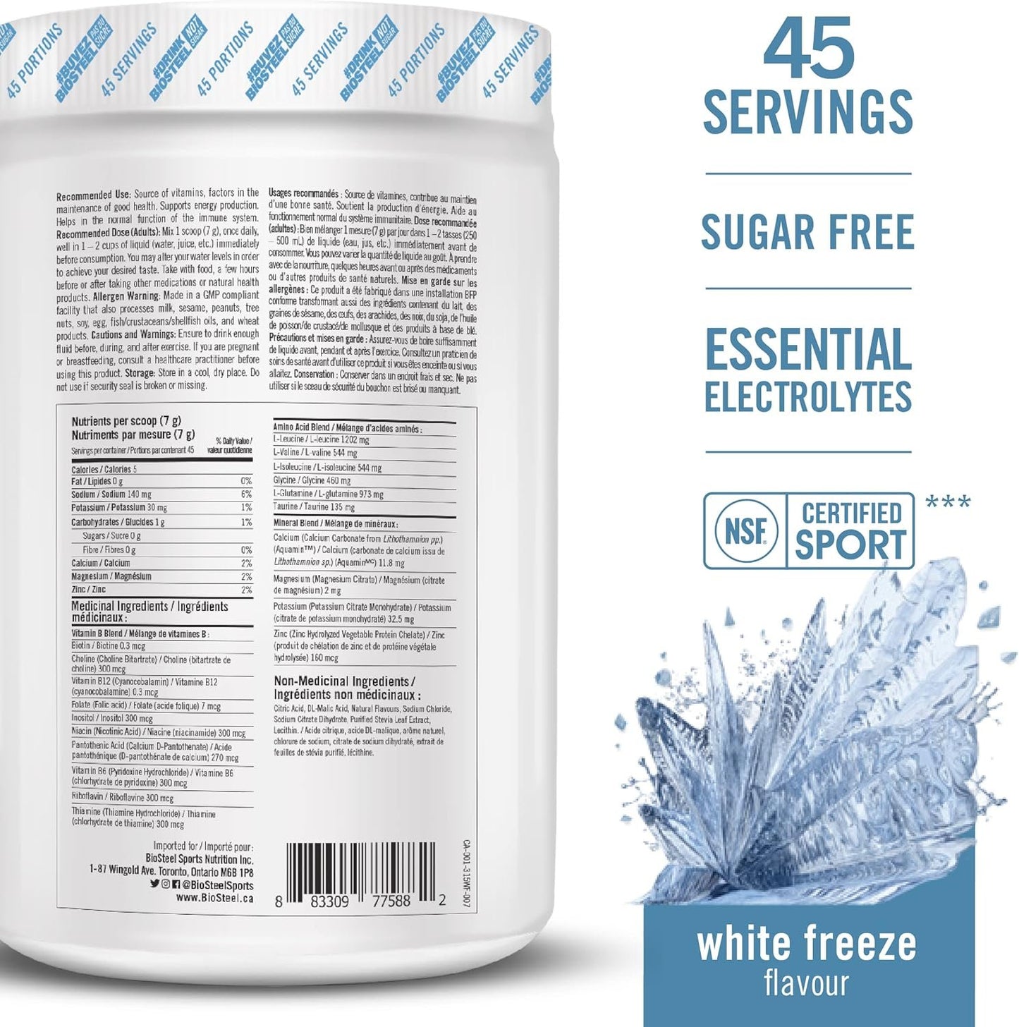 BioSteel Hydration Mix | White Freeze (45 Servings) + Watermelon (20 Servings) Zero Sugar Hydration Drink Mix