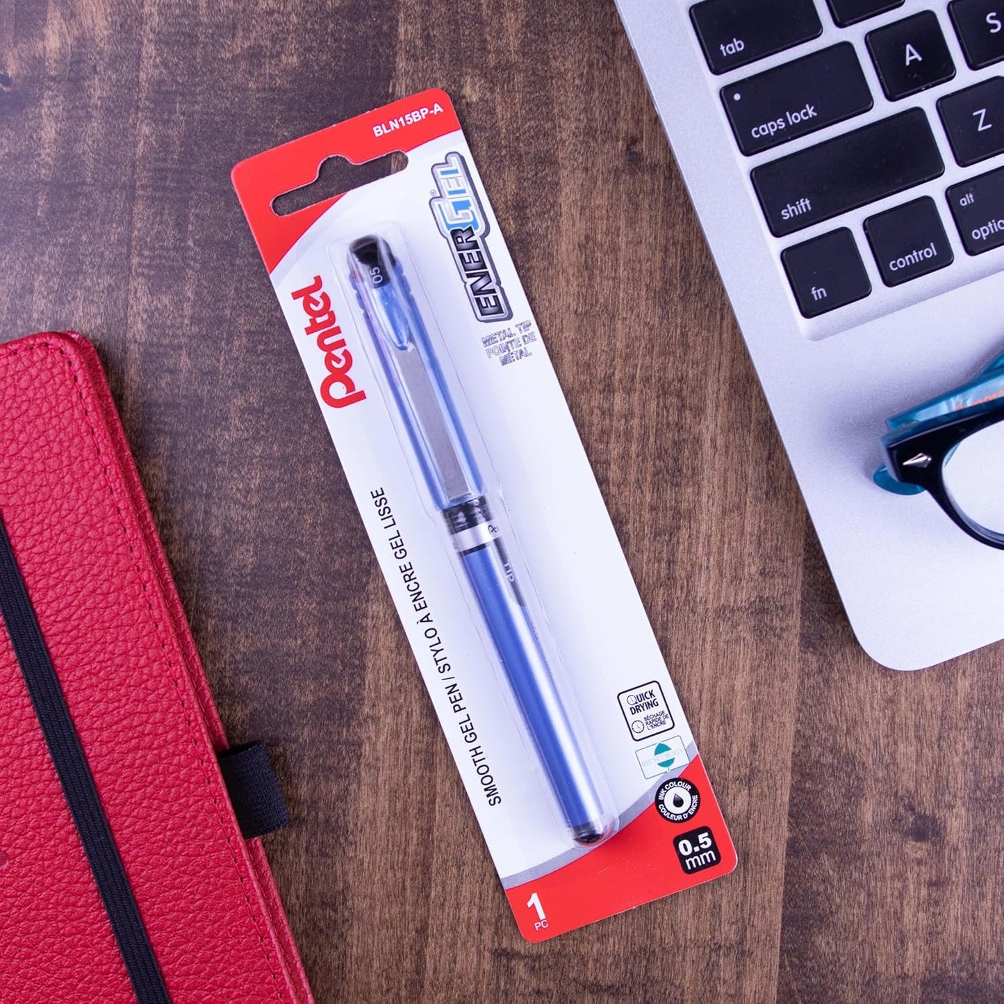 Pentel EnerGel Liquid Gel Rollerball Pen with Cap to Protect Pockets, Everyday Writing, Office Supplies, School Supplies, 0.5mm, Fine Needle Point, Blue Barrel, Black Ink, BLN15BP-A, 1 Pack