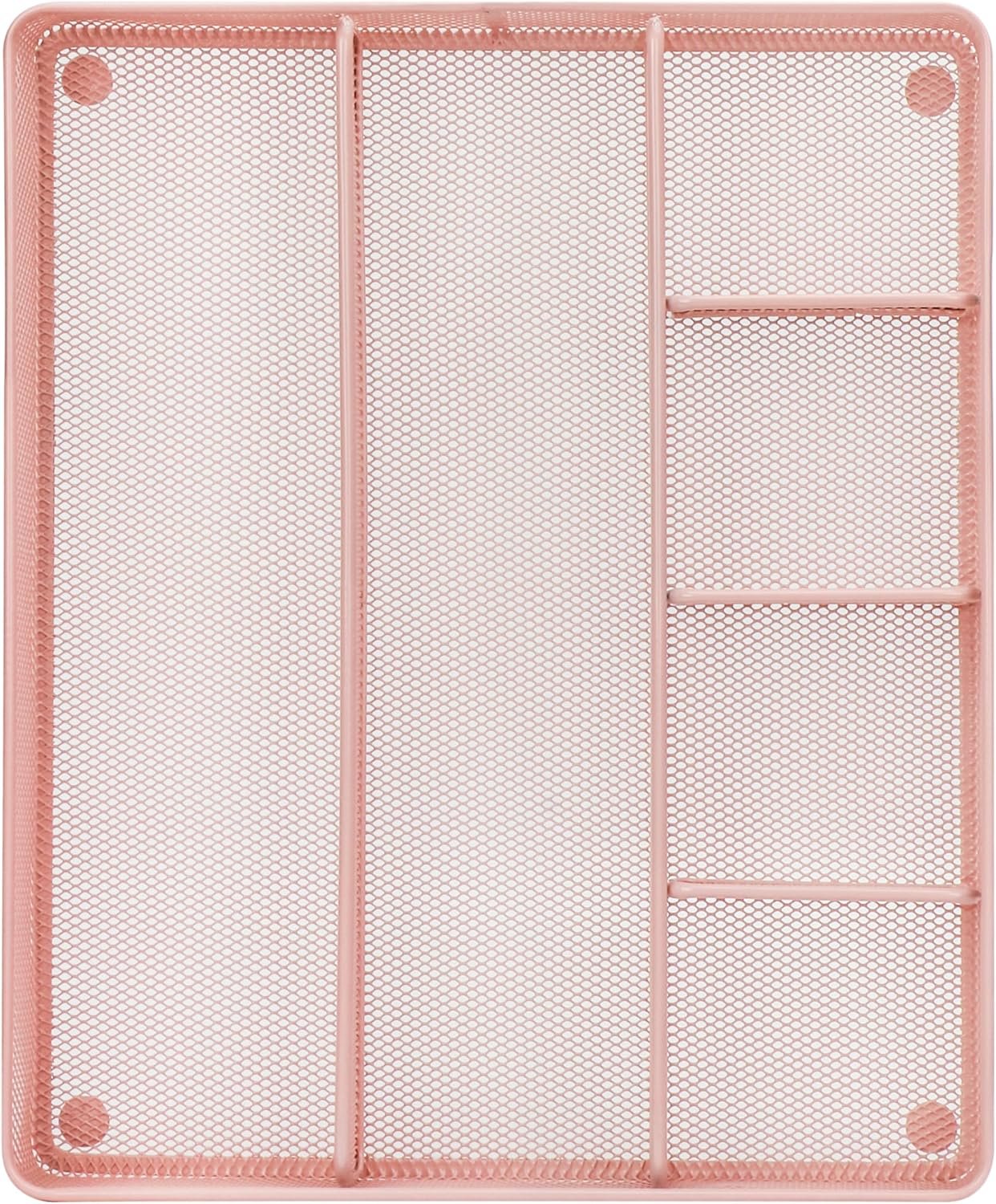 Annova Desk Drawer Organizer/Storage Tray - Metal Mesh with Dividers for Pens, Desktop Accessories, Bathroom, Kitchen, Makeup and Office Supplies (Light Pink)