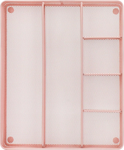 Annova Desk Drawer Organizer/Storage Tray - Metal Mesh with Dividers for Pens, Desktop Accessories, Bathroom, Kitchen, Makeup and Office Supplies (Light Pink)